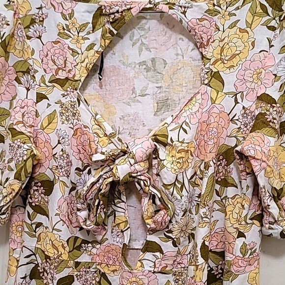 WHO WHAT WEAR WOMEN'S FLOWERS PRINT LINEN RAYON DRESS SHORT SLEEVE SZ L - Picture 5 of 10